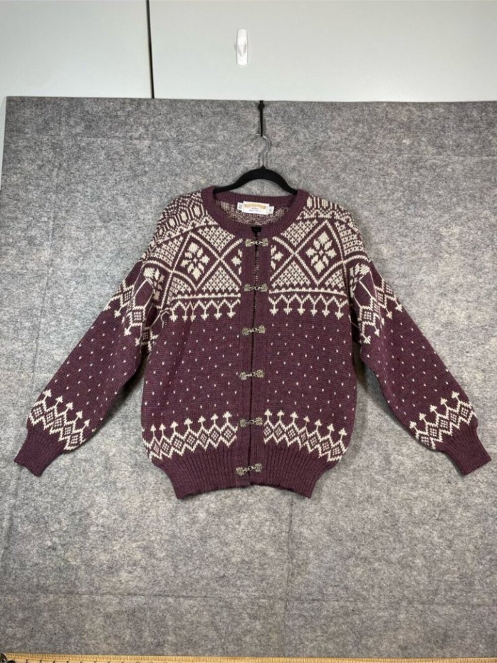 James Pringle Weavers Wool Cardigan Purple Nordic Fair Isle Cottagecore Medium - Picture 2 of 15